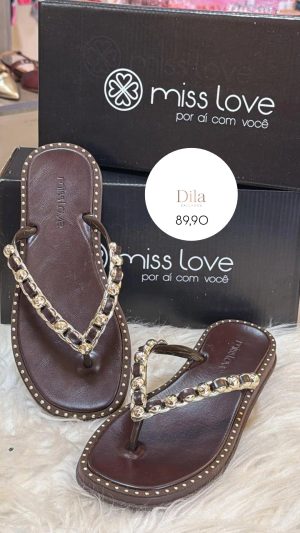 Chinelo miss love marrom escuro